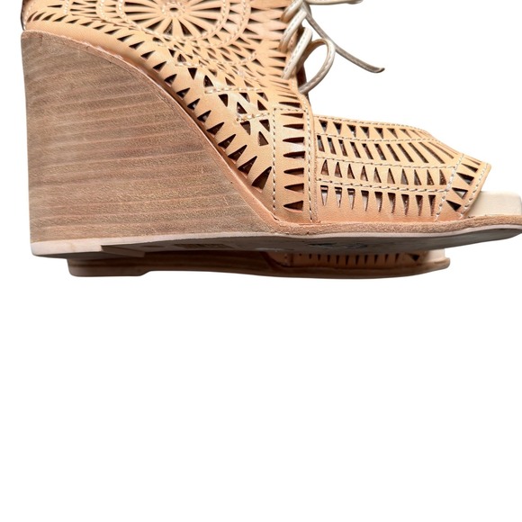 Jeffrey Campbell Lace Up Wedge Sandals 8.5‎ Tan Neutral Boho Booties Boots - Picture 7 of 10